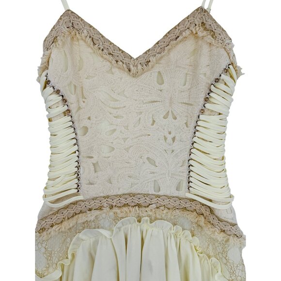 NWT Free People Ixiah Liminal Ivory Lace Ruffle Mini Dress | Grunge Fairycore 6 - Picture 4 of 16